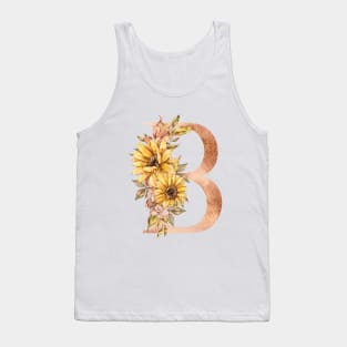 Watercolor sunflower floral  wedding monogram, B letter illustration Tank Top